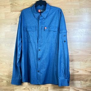 The American Outdoorsman Size XXL Navy Blue Long sleeve Buttondown Fishi…